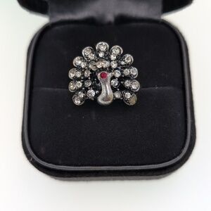 Glamorous Pave CZ Peacock Statement Ring - Silvertone peacock Ring 7.5
